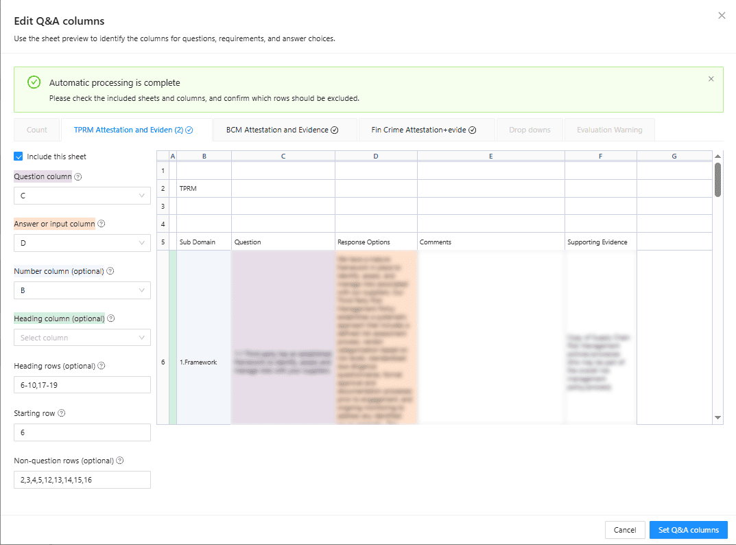 Config questionnaire dialog